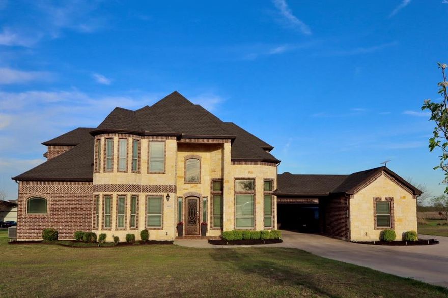 Beautiful custom-built home situated on 5.155 acres outside the city limits with no city taxes! This spacious home offers 4 bedrooms, 3.5 baths, a private study, two living areas and a large game room perfect for entertaining. Interior features include hardwood floors and an inviting layout designed for both comfort and functionality. Step outside to enjoy your own pond and a covered porch complete with a built-in grill and fireplace ideal for relaxing or hosting gatherings. Home is constructed with a slab and pier foundation for added stability and durability. Enjoy peaceful living with plenty of room to roam while still being conveniently located.