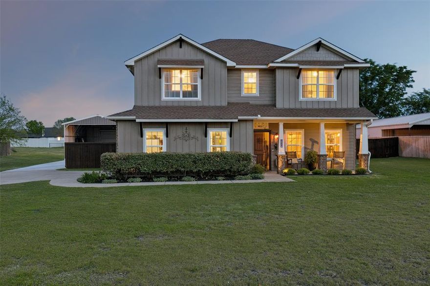 Over an acre sensational Craftsman-style blends vintage warmth, generous living space, and an outdoor setup that lives like a private retreat. The backyard is a true showpiece with a huge saltwater pool featuring an 8-foot beach entry that glides to a 6-foot depth, plus a waterfall and lively jumping jets that bring the fun to every gathering. A fabulous 44x12 pool pavilion offers room for covered dining, a dream outdoor kitchen, ping pong, workout space, or even an ice plunge setup. Alexa-controlled exterior lighting, a large covered patio, extended open patio for al fresco dining, iron fencing, fresh landscaping, garden gear shed, attached 11x11 shop, extended driveway, and impressive 24x32 RV parking with rear roll-up door access complete the outdoor story.Inside, the wow continues with a vintage-inspired feel, soaring living room ceilings, a stone wood-burning fireplace, and an open gathering floorplan that keeps the kitchen, dining, and living connected. Kitchen features granite counters, island, recently installed LG smart appliances, 42-inch cabinets, a deep stainless sink, an adorable walk-in pantry with vintage screen door, and easy-living wood laminate flooring that ties the main spaces together. The primary suite retreat will swoon w tall ceilings, a custom barn door leading to the bath, separate shower, and deep soaking garden tub. Upstairs three secondary bedrooms include walk-in closets and are centered around a game room, while the dedicated media room with theatrical stage seating and lighting creates a memorable space for movie nights, gaming, or hosting friends. This one-of-a-kind home includes a location that feels like a country getaway while staying close to everyday conveniences. Located just blocks from the high school and minutes from shopping and dining, old downtown Forney, Forney Community Park with its sports fields and trails, H-E-B and I-20. Throw in NO HOA, a no thru traffic location and recent 30 yr roof, yes you must swipe right now!