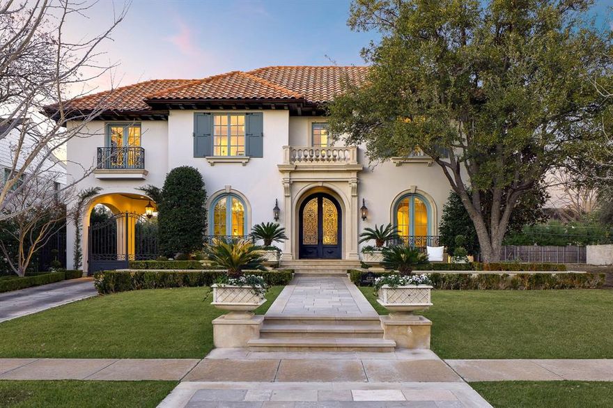 Welcome to 4220 Edmondson, a true Highland Park retreat! This beautifully remodeled home offers a sophisticated, peaceful ambiance with exquisite styling and highest quality finishes. Situated in the center of a desirable block, between Preston Road and Douglas Ave., you’ll enjoy the convenience of being within a short walk of both Highland Park Village and Bradfield Elementary, plus a short walk to Dallas Country Club. The Mediterranean-inspired architecture, complete with a beautiful red-tiled roof, warmly welcomes you home, with features including tall ceilings, marble staircases, and a pool that will get you excited for Texas summers! Relax on the inviting front patio and take in the neighborhood’s charm. Inside, the elegant center hall layout features a formal living room with a fireplace and a spacious dining room. The open-concept casual living space, anchored by a blue and white tiled fireplace and surround, flows seamlessly into the recently remodeled kitchen and breakfast room, all offering serene views of the pool and back patio through a wall of windows. Upstairs, you'll find four spacious bedrooms, four baths and a versatile game room with bar area. The luxurious primary suite includes a sitting area, fireplace, dual closets and vanities, as well as a separate tub and shower for ultimate relaxation. The third floor is a nice surprise, ideal for play space, homework or air-conditioned storage. It also has wood flooring and offers great flex space. For added convenience and enjoyment, the property includes a fully equipped back house with over 800 sf, featuring a living room, kitchenette, bedroom, bathroom, and a second full bath for the pool. The three-car air conditioned garage, along with a gated and covered porte-cochere, provides four covered parking spaces and additional entertainment space adorned with elegant French limestone. This exceptional home is truly move-in ready and a rare find in Highland Park. It’s a breath of fresh air!