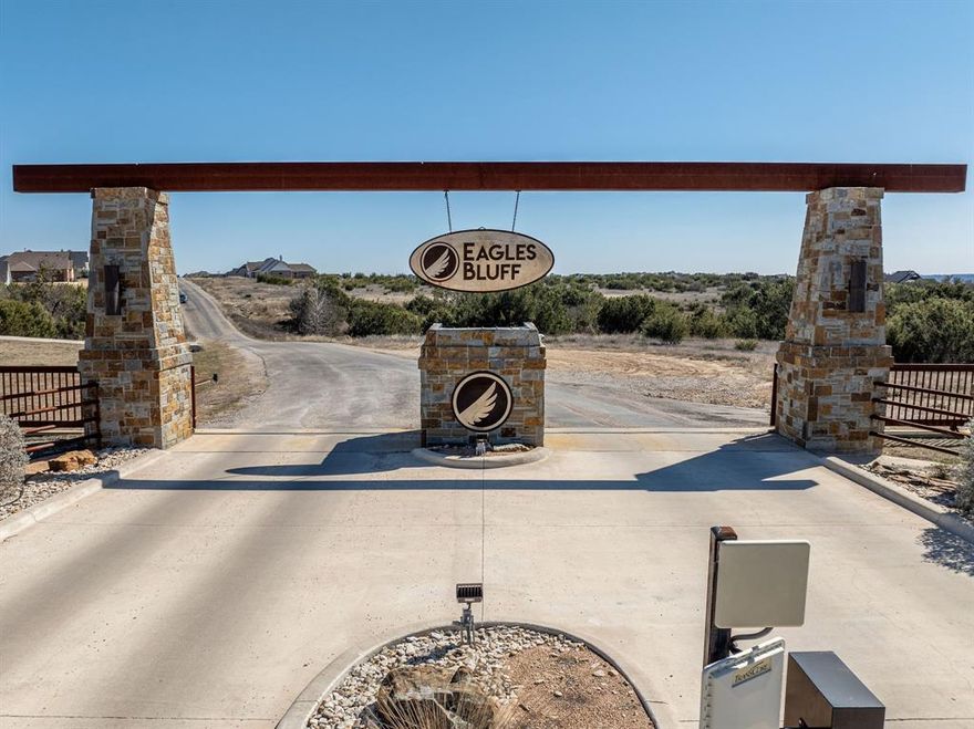 Elevate your lifestyle at Eagles Bluff, where this expansive 3.801-acre lot offers the perfect setting for your custom-built dream home. Enjoy unparalleled seclusion, lush trees, and a seasonal creek. Take in the breathtaking sunsets from your future home. The community features upscale amenities, including a gated entrance, underground utilities, paved and private roads, spring-fed creeks, and stunning elevation changes. As part of the esteemed Brock ISD, children will receive a top-notch education. Eagles Bluff is ideally situated just 30 minutes from Fort Worth and 10 minutes from Weatherford's amenities. With nearby lakes, the Brazos River, and golf courses, recreation and relaxation are at your fingertips. Plus, a stocked neighborhood pond offers fishing just steps from home.