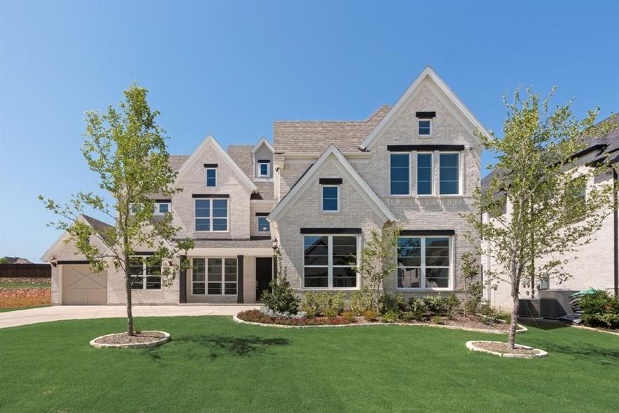 Introducing a stunning new Grand Home in the highly desirable Wellspring community, with no MUD, PID, or PUD. This vibrant neighborhood offers pickleball courts, a playground, a serene pond, and scenic winding trails, perfect for an active lifestyle. Situated on a spacious 0.22-acre homesite, the home welcomes you with a vaulted family room filled with natural light, featuring wood floors and a sleek linear fireplace that stretches up to the two-story ceiling. The thoughtfully designed floor plan includes a downstairs guest suite, a separate den, and a dedicated home office with wood flooring. Upstairs, you'll find a spacious gameroom complete with a wet bar, a Media Room, and a flexible Bonus Room ideal for a children's retreat or additional living space. The gourmet kitchen is a chef’s dream, boasting Omegastone slab countertops, shaker-style cabinetry, built-in stainless steel appliances, a commercial-grade six-burner gas cooktop with a matching vent hood, a large island, specialized drawers for trash and cookware, and a walk-in pantry with built-in cabinets. A wine closet adds an extra touch of luxury. Custom features throughout the home include extensive wood flooring, a full oak staircase with wrought iron balusters, and 8-foot doors on the main level. Enjoy outdoor living on the covered back patio, which includes a gas line ready for your BBQ setup. The primary suite offers a spa-like retreat with a free-standing tub, a glass-enclosed shower with a rain head, and dual vanities with rectangular sinks. A spacious laundry room provides ample storage and a sink, while the mudroom space creates a drop zone for daily essentials. Built by an Energy Star partner, this home includes high-efficiency features such as R-38 insulation, vinyl windows, and a tankless water heater. Experience the peace of mind that comes with all-new construction and included warranties in a community designed for comfort, connection, and convenience.