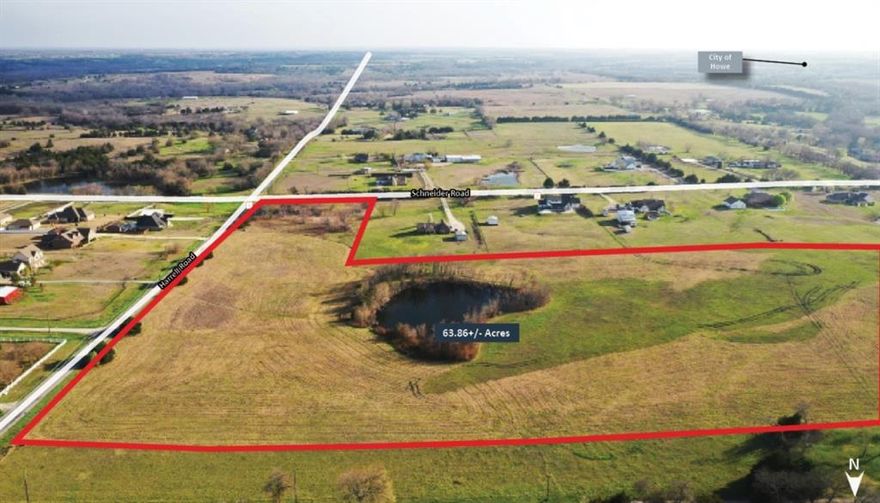 Vanguard Real Estate Advisors (“VREA”) has been exclusively retained by Ownership to offer investors and developers the opportunity to purchase 63.86+- acres (the “Site”) located at 3243 Harrell Road in Howe, TX. The Site is located just 1.75 miles east of Highway 75 and 1.25 miles west of State Highway 11, two major north-south thoroughfares in Grayson County.

The Site was previously located in the Sherman ETJ; however, per Ownership, the Site was recently deannexed from the ETJ and is now only governed by Grayson County. This offers flexibility for future development as the Site is less than a mile from the Sherman city limits. The Seller had an engineer put together multiple concept plans ranging from 2+ acre lots, one acre lots, and an RV park, with the highest density concept plan consisting of 67 half-acre lots.

- Less than 5 miles from Texas Instruments and GlobiTech semiconductor chip facilities that will total $48 billion in anticipated investments and will create up to approximately 4,500 new jobs in the area. 
- Water and electricity are available at the property. 6 Inch water pipeline from Luella SUD runs along Harrell Rd.
- The Site benefits from approximately 1,200 feet of frontage along Harrell Road and a total of 1500 feet frontage.
- Survey, drone video, and other relevant documents such as Phase 1 environmental assessment available.