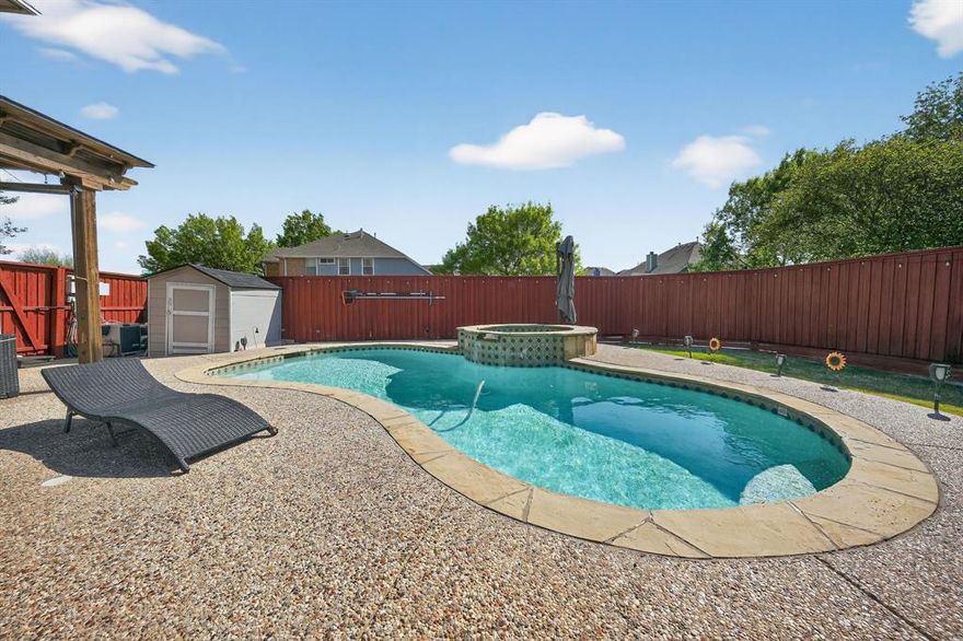 MOTIVATED SELLERS! Look at the PRICE MODIFIED! Location! Location! Strategic location by George Bush Turnpike, North Dallas Tollway, I-35 and Frankford. This beautiful house sits on a corner lot across from a cul-de-sac, which gives extra parking spaces for visitors. This home is great for a starter family! With bedrooms upstairs, it gives plenty of space downstairs for family gatherings. Astonishing eat-in kitchen with granite countertops and stone backsplash. An office with a full wall of custom shelving on the ground floor.  Check out the oversized primary bedroom for additional sitting area and jetted tub in the master bathroom.
Recent home improvement an outdoor solar screens installed in 2025, which helps to control the sunlight, heat and glare before it enters the house. It helps keep the cooling temperature inside the house during summer, and also it provides privacy from outside. 
New Water heater installed in 2024, New Oven installed in 2025, New Microwave 2025, New Dish washer 2025.
Fresh interior painting on walls and ceiling in 2024, and the patio was painted in 2025. New shower heads installed in 2025. The whole house and appliances are gently used. Automatic sprinklers are working all around the house. Spot lights in the front yard and foundation warranty available. New roof (2022), all new pool equipment (2022). Water softener-purifier available for the whole house.
Beautiful outback with pool,spa and covered patio to enjoy during the summer!
Book an appointment and see the house for yourselves!