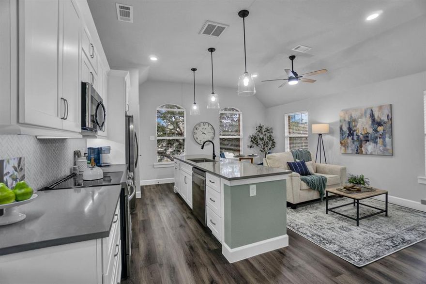 Beautiful & newly built apartment located in a quiet, upscale neighborhood. Private 1 bedroom, 1 bath apartment built out above the garage of a private residence. Open floor plan w luxury vinyl plank flooring throughout, shaker cabinets & quartz counters. Living area comes w a functional built-in & includes a mounted TV. Gorgeous kitchen w new stainless steel appliances - including fridge w ice maker, Cuisinart K-cup coffeemaker, pantry, plenty of cabinet & counter space. Nice sized bedroom has a large walk-in closet & another mounted TV. The bathroom has a glass enclosed walk-in shower & hosts the laundry room, including stackable washer & dryer. Designated 1 car garage below the apartment provides private access to both your apartment & an enclosed patio. Includes wifi, other utilities paid separately. Easy access to 121, I-35, Dallas Tollway. Pets - breed & size restrictions, additional deposits & rent. See last pic for more info. Good size for 1 adult or a couple.