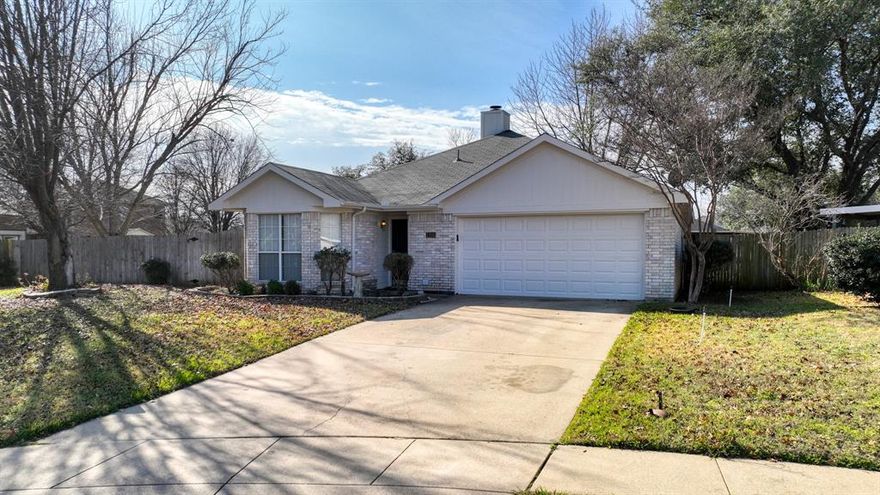 Welcome to this impeccably maintained three-bedroom, two-bath residence with a thoughtfully designed living space, quietly tucked away on a cul-de-sac in an established Burleson neighborhood. Fresh interior and exterior paint and brand-new carpet provide a clean, move-in-ready feel, while the bright, open layout seamlessly supports both everyday living and entertaining. The sun-filled living area flows into a well-appointed kitchen with generous cabinet storage and an inviting dining space, and the private primary suite offers a relaxing retreat with an en-suite bath and ample closet space. Two additional bedrooms add flexibility for guests, a home office, or hobbies, and outside, the fully fenced backyard features a storage shed and an ideal setting for relaxing evenings under the Texas sky. Conveniently located near schools, shopping, dining, and major highways, this home delivers a refined blend of small-town charm and modern convenience.