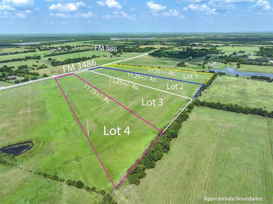 Rare opportunity to own 11.28 (+ or -)  acre lot to build out your forever ranchette.  There are 4 to choose from and located in the Poetry area which has developed into a sought after community half way between I 30 and I 20 convienent for commuters or trips to the airport.  These lots were thought out and divided with care to include a house and 1 acre plus 10 for an agricultural use if desired.   The property is currently under hay production.  The sellers have already surveyed out 4 large lots to choose from and water, electric are available at the road for each lot. We have included a virtual example of what your vision might look like on lots 1-4.  Now is the time to make it yours, call for more information.  Septic required for each lot bring your builder take a look!  Photos with homes and buildings have been virtually displayed and do not exist to easier visualize the properties possibilities.