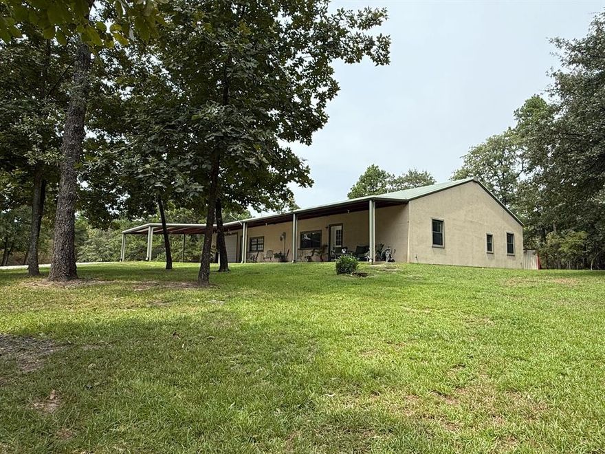 Dream it! Build it! Love it! 5 acres in Lindale ISD with large shop + barndo! Almost 3,000 total sf under roof of home and shop!
The 1,604 sf home features 2 bedrooms, 2 bathrooms, an open concept with plenty of space for the chef of the family and a
long sitting porch. Spacious shop is fully insulated with 1,321 sf and equipped with overhead and walk-through doors, ideal
for hobbyists, business owners, or extra storage. Shop has kitchenette, half bath with toilet and wash basin. Great potential
for anyone desiring to build their own dream home with a place to live until complete and then use as a mother-in-law or a
guest home for later. Or, the large shop with HVAC is totally ready to be finished out for anyone wanting to add more
bedrooms or enlarge living and dining area. This place provides privacy, plenty of space to explore, complete with scenic
trails and mature trees while remaining conveniently close to town. Plus, a home generator ensures peace of mind in any
weather. Bring your tools, toys, and big dreams—there’s room for it all!