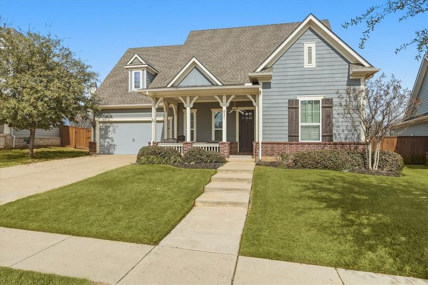 Beautiful Darling built home in the Gaillardia section of Lantana. No rear neighbors! Open floor plan features hand scraped hardwood flooring, plantation shutters, high ceilings and extra details. Large island kitchen with gas cooktop and double ovens. 3 bedrooms plus library, living and dining spaces on the first level. Large game room and half bath up. Enjoy the outdoors with your covered front porch and oversize back patio. With only 56 homes on three quiet streets, Gaillardia provides peaceful living and convenient access to all of Lantana’s great amenities, including pools, splash pad, fitness center, walking & biking trails, tennis courts, pickleball, parks, and golf. Front yard maintenance is included with Lantana homes and the schools are top-rated. Easy access to shopping and dining make this home a perfect blend of luxury, convenience and community. Seller is in the process of installing a new roof.