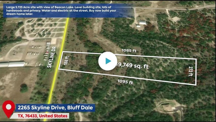 Prime 5.75-Acre Hilltop Paradise at 2265 Skyline Dr – Mountain Lakes, Bluff Dale, TX Elevate your lifestyle on this expansive 5.75-acre hilltop estate lot in the coveted Mountain Lakes development – where panoramic vistas, pristine nature, and exclusive amenities converge to create your ultimate Texas retreat. Perched atop one of the highest points in the community, 2265 Skyline Dr commands breathtaking 360-degree views of rolling hills, ancient oaks, and shimmering lakes below. Build your dream custom home with room for a sprawling estate, guest house, pool, barn, or equestrian facilities – the possibilities are as vast as the Texas sky. Why This Lot Stands Above the Rest: Unrivaled Elevation & Views – Sunrise-to-sunset panoramas that will never be obstructed  
5.75 Acres of Usable Land – Gently sloping terrain perfect for terraced landscaping or walkout basement designs  
Mature Hardwoods & Native Grasses – Instant privacy and natural beauty  
Paved Road Frontage – Easy access with underground utilities at the street  
No Timeline to Build – Secure your legacy property now, develop at your pace

Mountain Lakes Exclusive Amenities (Yours to Enjoy):Two Stocked Lakes for fishing & kayaking  
Resort-Style Pool & Clubhouse  
Playground, Picnic Areas & Walking Trails  
RV Park & Community Events  
Low HOA ($295yr) with Sensible Covenants

Just 60 minutes from Fort Worth, escape the city without sacrificing convenience. Top-rated Bluff Dale ISD, nearby wineries, and the charm of Stephenville’s dining & shopping are minutes away. Priced to Move – Owner Motivated!
Don’t miss this rare opportunity to own one of Mountain Lakes’ most desirable hilltop parcels. Whether you’re planning a forever home, weekend getaway, or legacy ranch, 2265 Skyline Dr delivers the space, views, and lifestyle you’ve been searching for. Contact us today for your private tour – this slice of Texas heaven won’t last long!