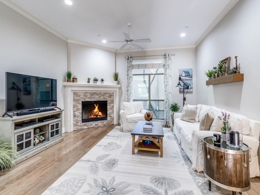 This updated Wycliff Heights condo has been reduced and is priced to sell! Set within a small gated community of just 11 condos, this home offers an oversized two-car attached garage, high quality construction and features two spacious bedrooms with ensuite baths, plus a powder room conveniently placed off the main living area. A soft, designer-curated color palette flows throughout, highlighted by robin’s egg blue kitchen cabinets that bring charm and warmth. The living area also offers a rare gas fireplace—one of the few in this price range—with gas included in the HOA, making it an inviting spot to enjoy all fall and winter. Just off this main floor, a glass door opens to a private balcony, perfect for a breath of fresh air. The primary suite features large windows and abundant natural light, creating a bright and restful retreat. On the top floor a flexible bonus living area awaits, ideal for a second living space, home office, or workout room, with more natural light pouring in through glass doors that open to the rooftop deck. Whether it’s morning coffee, evening drinks, or quiet moments to unwind, the rooftop is the perfect escape. Perfectly positioned in Oak Lawn near Dallas’ favorite dining, shopping, and nightlife, this home blends convenience with comfort.