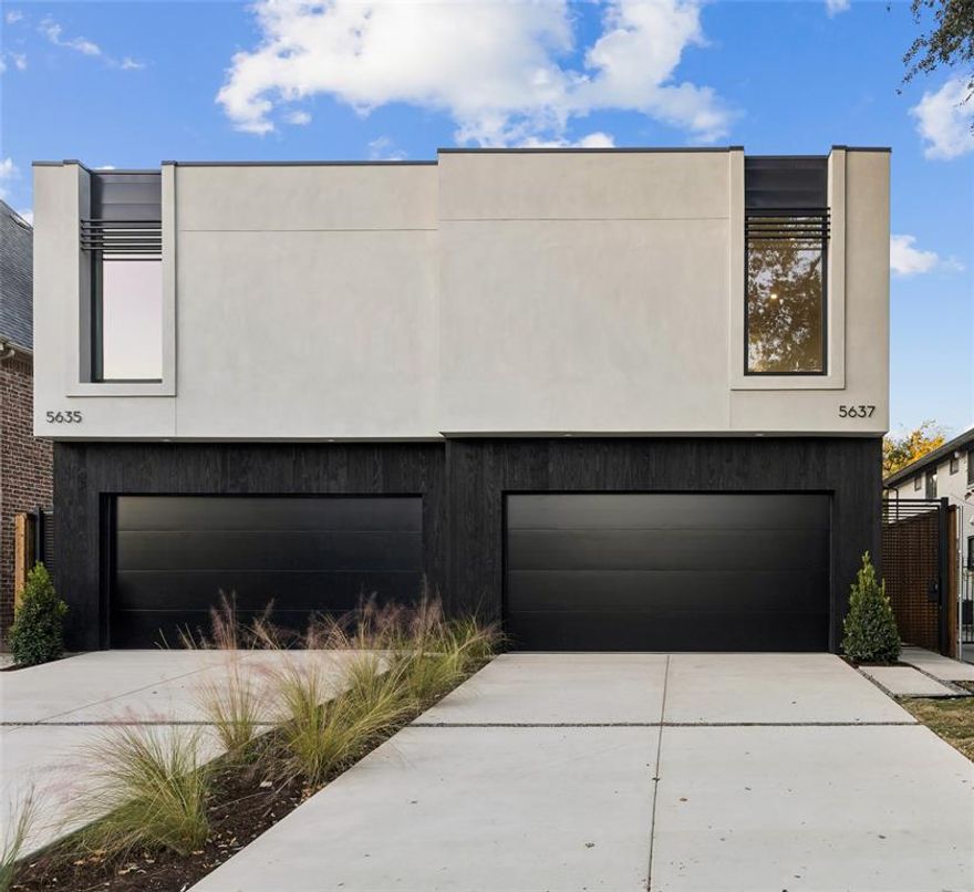 Stunning new construction duplex located in an unparalleled M-Streets location. This home offers the perfect blend of urban living and modern design, boasting an open and airy floor plan that maximizes natural light and expansive space. Upon entering, you'll be greeted by a floating metal staircase, a chic fireplace and mantel, and 7 skylights, all setting the tone for the home's contemporary elegance. The kitchen is a show stopper, featuring a striking waterfall island, custom cabinetry, panel front refrigerator and dishwasher, and under cabinet lighting. The downstairs office, which can be quietly closed off with its unique door system, fulfills all work-from-home needs. The primary bedroom is a tranquil retreat, complete with a en-suite bathroom with a walk-in shower, separate soaking tub, and a custom closet with ample space. The seamless indoor-outdoor flow is highlighted by a three-panel hidden door system, creating a seamless transition to the private landscaped backyard. Here, you'll find a cozy fireplace and a spacious patio, perfect for entertaining or enjoying a quiet evening under the stars. The 2 car garage is seamlessly built into the front facade. Zoned to Mockingbird Elementary and walkable to all of the fun and retail that Greenville offers.