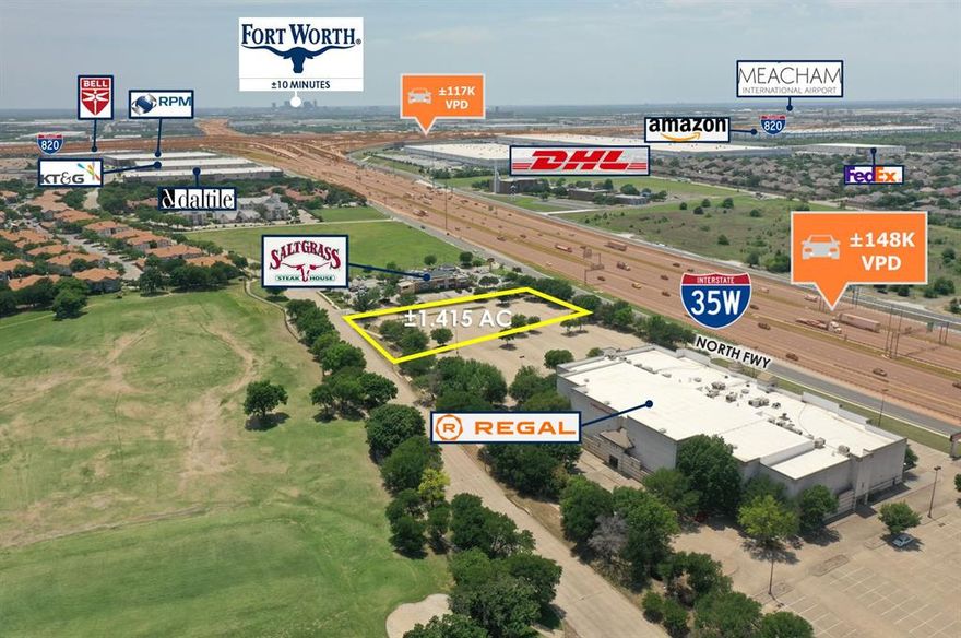HUGE PRICE DEDUCTION! An exceptional commercial land opportunity situated with excellent visibility and direct access along the bustling I-35W corridor, this prime commercial land offers unparalleled exposure in a rapidly growing area. This property is perfectly suited for a wide variety of commercial uses, making it ideal for businesses looking to tap into Fort Worth's dynamic market.

Property Highlights:
Location: Strategically positioned on the service road of I-35W, this site provides easy accessibility and high traffic visibility, attracting potential customers from both local residents and travelers. The property benefits from proximity to major intersections and nearby established retail centers, ensuring a steady flow of traffic and a strong business presence.
Zoning: The C-2 Commercial Zoning allows for a diverse range of developments, including retail establishments, restaurants, professional offices, automotive services, and more. This flexibility enables developers and investors to capitalize on the area’s demand for commercial growth and amenities.
Land Details: This spacious parcel offers ample room for construction, parking, and landscaping, making it suitable for various configurations such as shopping centers, office buildings, or service-based businesses. Its location and zoning also support high-intensity commercial use, providing an excellent return on investment for businesses seeking expansion or new development.
This is a unique opportunity to secure a prime piece of commercial real estate in Fort Worth’s vibrant and growing market. Whether you are planning to develop a retail complex, restaurant, office space, or automotive service center, this C-2 zoned land provides the ideal foundation for your business vision.