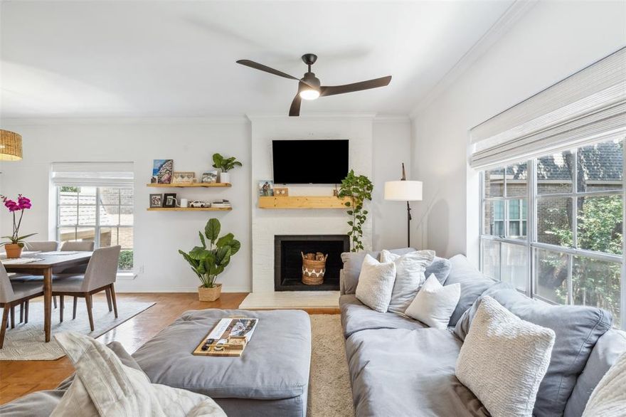 Don't miss the opportunity to lease this beautiful corner-unit condo in Tanglewood, conveniently located near TCU, Colonial, Clearfork, and University Village. The remodeled kitchen and bathroom feature quartz countertops, complementing the elegant parquet flooring throughout. Natural light floods this second-floor unit, with windows on three sides offering both privacy and tranquility. The spacious bedroom suite showcases original wood floors, while custom sliding barn doors add character to the separate utility room and walk-in closet. For added convenience, the lease includes a washer, dryer, refrigerator, and one assigned covered parking spot. Electricity, water, and trash services are all included in the monthly rent. Enjoy hassle-free living or embrace the lock-and-leave lifestyle in this exceptional home.