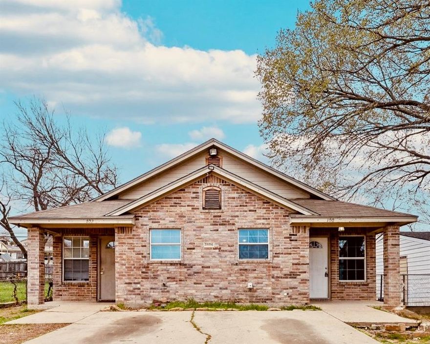 ** Multiple offers received!! Please submit highest and best by 5pm Wednesday**Discover this turnkey duplex built in 2008, offering two spacious 3 bed, 2 bath units. One side is currently rented, while the other unit is vacant and move-in ready for you or your next tenant.

Just minutes from the world famous Fort Worth Stockyards, enjoy easy access to daily cattle drives, championship rodeos, live country music, authentic Texas BBQ, shopping, and entertainment. Perfect location for tenants seeking that classic Cowtown lifestyle without the higher price tag right in the district!

Ideal for:
Investors: Generate instant income from the occupied unit while marketing, leasing the vacant side amid strong rental demand in this growing pocket.
Owner occupants: Live in one updated unit and let the tenant help cover your mortgage!

Each side boasts an open kitchen, living layout, private backyards, separate utilities, and side by side design for easy management.

Convenient to downtown Fort Worth, major highways, employment centers, and the Stockyards' ongoing appeal. The 76106 market offers solid growth and investor friendly rents. This combo of income and location flexibility won't last. Schedule your showing today!