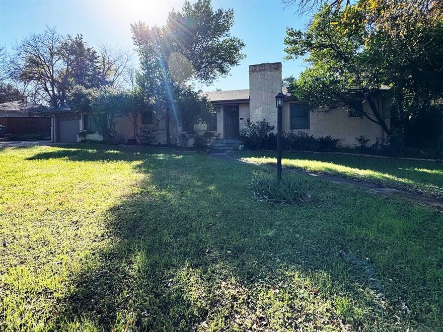 Investors welcome. Incredible opportunity to own a remarkable mid-century modern on a large lot in sought-after Oak Cliff on a quiet street. Very close to downtown and major freeways. Beautiful historic Oak Cliff surrounds you with hills, trees, and greenbelts. Kitchen boasts a farm sink and stainless steel appliances. Separate game room for entertaining. Large private en-suite bath with marble floors, vanity and large shower in the primary bedroom. Pool in back yard elevated behind a gorgeous stone retaining wall for privacy and entertaining. Home is ready for your personal updates and decor. Don't let this opportunity pass you by.