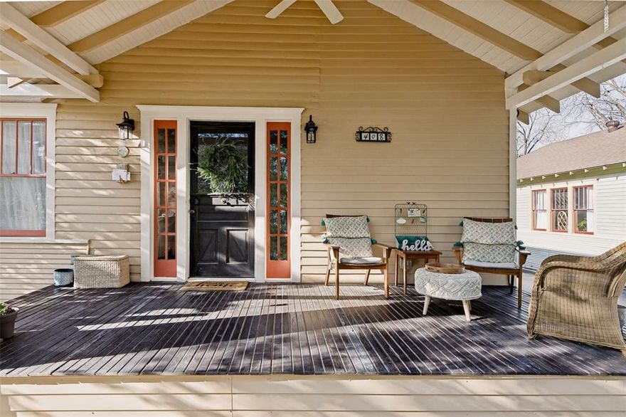 Welcome to this wonderfully charming 1930 Craftsman home in the highly sought-after McKinney Historic District. Just a scenic stroll, approximately three quarters of a mile, brings you to the vibrant downtown square, where you’ll often find a unique blend of small-town charm and character, including mounted police patrols and horse-drawn carriages that frequent the area.
Situated on a large corner lot, this property is surrounded by gorgeous mature trees, charming flagstone pathways, and inviting outdoor spaces. Whether you enjoy gardening, relaxing on one of the two porches, or simply birdwatching for a spell, this home offers a peaceful and picturesque setting.
Inside, you’ll find a true Craftsman bungalow with 9-foot ceilings and beautiful sight lines from the living room, anchored by the original fireplace, now thoughtfully converted to gas, to the lush greenery visible from the kitchen. Much of the original hardwood flooring remains, complemented by classic details such as shiplap, wainscoting, wide baseboards, and crown molding.
This is an authentic 1930s Craftsman, originally built alongside its twin on the same street and recognized on the National Historic Register for its architectural style. Original features include transom windows at the front entry, preserved interior doors, two pocket sliding doors, and glazed windows, complemented by charming plantation shutters.
Thoughtful updates include HVAC improvements, updated electrical outlets, a tankless water heater, and recent exterior painting and skirting.
The primary bedroom offers two closets, one quite spacious, with flexibility to relocate the washer and dryer and convert the current laundry room into a half or full bath.
The detached garage includes an attached storage room with potential to become guest quarters, a studio, or a creative workspace.
A rare opportunity to own a true historic gem full of character, charm, and potential in one of McKinney’s most beloved neighborhoods.