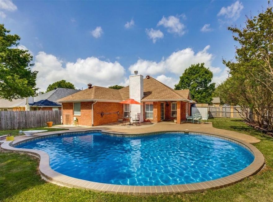 $5000 credit to buyer to be used to replace the concrete flooring if one does not like it, any other updates, or cash in your pocket.  Beautifully maintained 1 story home in the heart of McKinney, Texas, zoned to highly regarded McKinney ISD. This 3 bedroom, 2 bath residence offers an open and inviting layout with tall ceilings, crown molding, plantation shutters, and a striking fireplace anchoring the living space. The updated kitchen features granite counters, subway tile backsplash, white cabinetry, stainless steel appliances, and pantry. The spacious primary suite includes dual sinks, granite counters, and an oversized frameless shower. Step outside to your private backyard retreat with a gorgeous diving pool, covered patio, and extended decking, perfect for entertaining or relaxing. Convenient to shopping, dining, and major commuting routes.