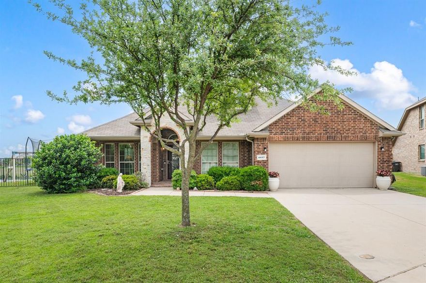Beautifully designed one-story home tucked away on a quiet cul-de-sac, offering the perfect blend of comfort and functionality. The thoughtfully designed floor plan features split bedrooms, two spacious living areas and two dining spaces, creating an ideal layout for both everyday living and entertaining. The kitchen is a standout with a gas stove, walk-in pantry, and plenty of prep space, all opening to the main living and dining areas. Hardwood floors run through the main living spaces, with carpet in the bedrooms, and updated light fixtures throughout. A fireplace adds warmth and charm to the living room. Step into your backyard and take in serene views of Cypress Lake Park, with walking trails just beyond your fence creating a true outdoor retreat. The peaceful setting offers a rare combination of privacy and natural beauty. The primary suite is a true highlight, featuring a custom-designed closet complete with mirrors, built-ins and dedicated spaces for organization. The ensuite bath includes dual sinks, a separate shower and a soaking tub. Three additional bedrooms and two full bathrooms provide plenty of space for family or guests. Upstairs, a bonus living area with a full bathroom offers endless flexibility as a game room, media space, or private guest retreat. Additional features include a well-equipped laundry room with cabinetry and folding space, as well as a garage with built-in cabinets and hanging storage racks. Located in the desirable Summer Creek Ranch community, residents enjoy access to two pools, playgrounds, a clubhouse, and walking trails, all within Crowley ISD and just a short walk to the city park.