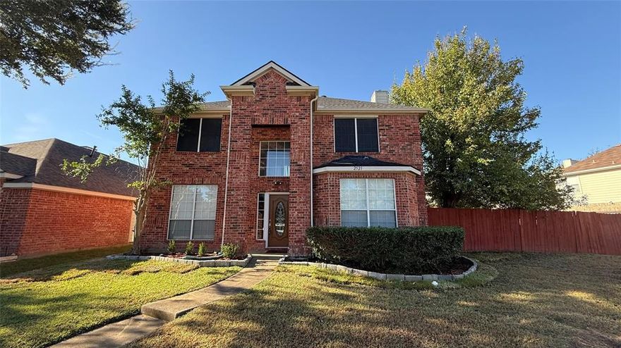 Step inside this beautifully refreshed 4-bedroom, 2.5-bath home offering 1,959 square feet of comfortable living space in McKinney’s desirable North Brook Estates community. The two-story layout features newly painted interiors throughout, creating a bright and inviting atmosphere. The upgraded kitchen showcases freshly painted cabinets, new light fixtures, stylish vinyl flooring, a brand-new sink and dishwasher, and a modern backsplash tile. A new refrigerator will be installed prior to move-in. Spacious living and dining areas feature a flowing layout perfect for entertaining and relaxing. Upstairs, all rooms have been freshly painted and feature new carpeting, while the staircase has been updated with new carpet, painted railing, and lighting for a polished finish. Each bathroom has been completely redone with modern tubs, new pans, and elegant ceramic tile surrounds. The laundry area includes washer and dryer connections for added convenience. A two-car garage provides secure parking and storage space. Step outside to enjoy the beautifully maintained yard with lush green grass and refreshed exterior with newly washed siding, cleaned windows, and upgraded landscaping. Located in North Brook Estates, this home offers easy access to nearby parks, schools, dining, and shopping—making it a wonderful place to call home. Basketball hoop in back yard.