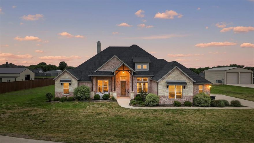 Stunning custom-built 4-bedroom, 3-bath home situated on over an acre in a quiet cul-de-sac offering the perfect blend of privacy, space, and upscale finishes with no city taxes and no HOA. Step inside to a spacious open-concept living and kitchen area designed for both everyday living and entertaining. The living room features a dramatic 16-foot vaulted ceiling with exposed wood beams, a striking stone wood-burning fireplace, and abundant natural light. The chef’s kitchen is beautifully appointed with quartz countertops, upper and lower cabinet lighting, ample cabinetry, and seamless flow into the main living and dining spaces. The thoughtfully designed floor plan includes a private study, a large game room, and split bedrooms for added privacy. The secondary bedrooms are connected by a convenient Jack and Jill bathroom, while the primary suite offers a relaxing retreat. Additional highlights include recessed lighting throughout, energy-efficient foam insulation, and an oversized 3-car garage with plenty of room for vehicles, storage, or a workshop. Enjoy peaceful country living with room to roam, all while being tucked away on a cul-de-sac lot. This property delivers the space, functionality, and custom features today’s buyers are looking for.