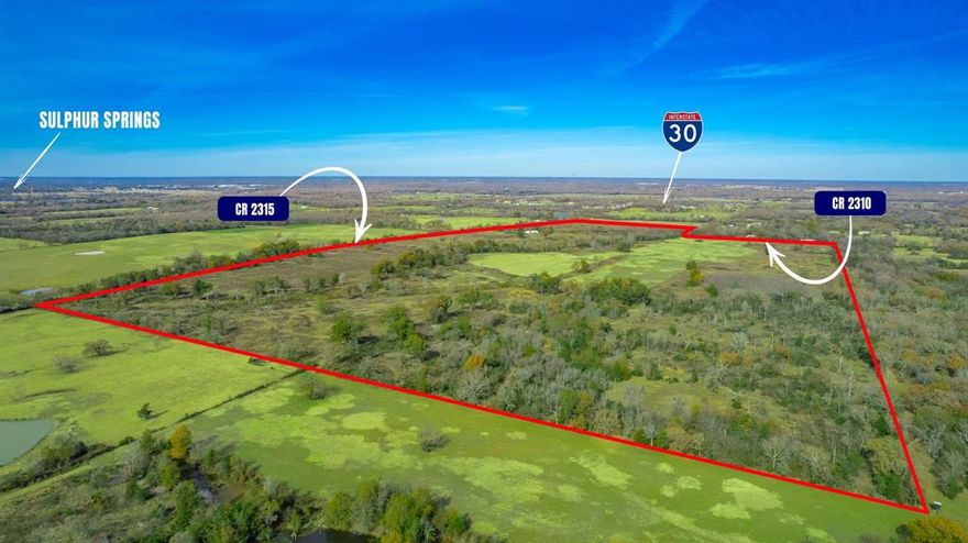 BACK ON THE MARKET!! Multiple opportunities exist in this GREAT LOCATION with over 205 acres of rolling countryside in desirable area of Hopkins County. Property has over 5300' of road frontage with  frontage on 2 sides of this corner tract. This tract is located only 1.1 miles from I30 and 1.3 miles from Sulphur Springs Country Club and golf course offering unlimited potential for future development, investment or to have a ranch with easy access to all amenities. Property currently has a 2400 sq ft. insulated shop on slab with additional 800 sq ft living quarters. This would be great while you build or weekend get away place. This property's  beautiful topography with over 50' elevation changes has scattered native Oaks, coastal meadows, creek and a couple small ponds. There is NO FEMA FLOODPLAIN on this property allowing for full use. Located only 10 minutes from Sulphur Springs and 90 minutes from DFW. One of the largest contiguous tracts on the market today in Hopkins County and Sulphur Springs area. **
If you are looking for investment property or sub division potential this is it!