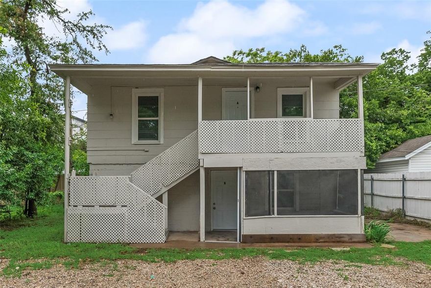 Turnkey duplex opportunity in a high-demand Fort Worth rental corridor. Recently refreshed and positioned for low-maintenance ownership, this asset features fresh interior paint, durable hard-surface flooring throughout (no carpet), and energy-efficient mini-split HVAC systems in both units.

Each unit includes a stackable washer-dryer and refrigerator, reducing upfront capital expenditures for a new owner and increasing tenant appeal.

Unit B (downstairs) has been upgraded with granite countertops, split sink, new faucet, dishwasher, and a remodeled bathroom, along with a screened-in front porch that adds functional outdoor space.

Unit A (upstairs) is well maintained with updated blinds, a clean, neutral kitchen finish, and a newer bathroom vanity. The elevated positioning provides added privacy and treetop views, a desirable feature for tenants.

Separately metered electric for each unit allows for streamlined expense management and improved NOI control.

Strategically located less than 15 minutes from the Fort Worth Stockyards, under 10 minutes from multiple parks, and with quick access to major highways, retail, and grocery options, this property sits in a consistently rentable area with strong tenant demand.

Ideal for investors seeking a stabilized asset with value-add potential through rental increases, operational efficiencies, or future updates.