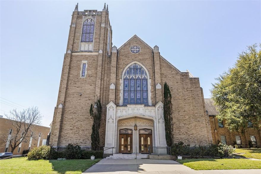 Historic church with a complete sanctuary. This is a full service location, including a 16,000 SF Church Sanctuary and a 24,000 SF Admin & Classroom Building. The sanctuary seating can accommodate 750 with a raised hardwood stage with choir loft, baptismal, pulpit, and rear balcony seating. The worship space features deco art interior, padded pews, raised ceilings at approx. 30ft with decorative lighting, picture windows along the sanctuary sides and accented with an amazing stained glass at the opposite end of the stage. Building also consists of three other classrooms with one oversized room as a fellowship room, a daycare area and office. The second building has over thirty rooms of classrooms, offices, a kitchen and an auditorium. This property could serve your needs for a growing church, classes, a private school, or a wedding and entertainment venue. There are 85 parking spots across McMillian St included. This is a complete turn key facility well cared for over the years.