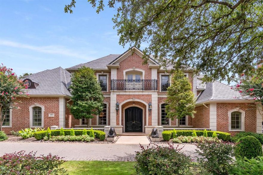 Exquisite Home built by Custom Builder, Kenny Anderson, overlooks Timarron's 12th Fairway with breathtaking views of serene pond & fountain, timeless home with exceptional floor plan, elegant finishes, freshly painted interior and New DaVinci Province roof in June 2025. A grand entry welcomes you into formal living and dining areas, both showcasing stunning outdoor views. This 5-bedroom masterpiece features an incredible open concept chef's kitchen, island & top-of-the-line appliances, 2 abundant kitchen storage areas & seamless flow into the spacious family room. First floor master retreat with cozy sitting area, fireplace and luxurious spa-like bath has a double shower, Bidet, oversized jetted tub, and ample walk-in closet with custom built-ins. Main level offers a vintage theater, inspired and designed after the Majestic Theater in Dallas, impressive office with stunning African Mahogany Hardwood cabinetry with hidden printer room and guest bedroom with ensuite bath. Upstairs you'll find three additional large private bedrooms with ensuite bathrooms, a phenomenal game room including a custom marble beverage bar with wine refrigerator and panoramic outdoor views off 2nd floor balcony with electric heater, separate storage or craft room, an elevator, 2nd utility room, and floored multi-tiered attic space, great for additional storage. Step outside to a sparkling heated pool, golf course view with access gate, garden fountain, Racchio internet connected sprinkler system for weather and remote control, and covered patio with installed 2 electric patio heaters. Home upgrades include roof replaced 2019, whole house generator, whole house dehumidifiers, European style electric Shutters on golf course, Elan home control system, whole house hospital grade filtration system, six HVAC units, commercial grade hot water heaters with instant heat and commercial grade water filtration with saltwater softener. Golf course living at its finest, on a peaceful culdesac lot!