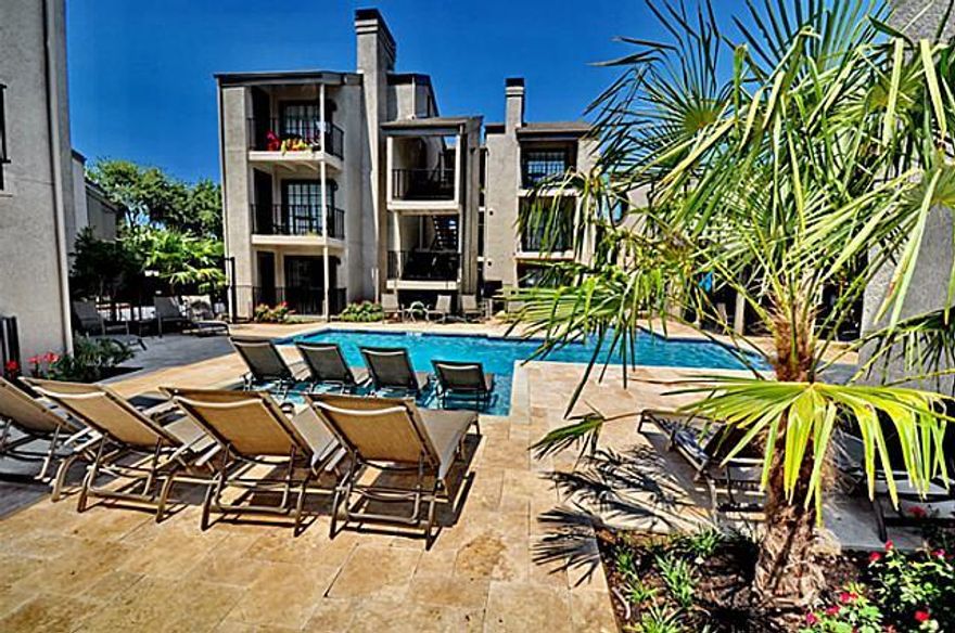 Large One Bedroom, One Bath, One Covered Parking. All units include Granite Countertops with under mounted stainless sinks, stainless appliances including Refrig with Icemaker, Smooth top stove, Microwave, dishwasher.  Built in Granite breakfast bar. Full size washer and dryer in every unit. Fireplace, balcony, air conditioning and heating systems.  Pool, Gated