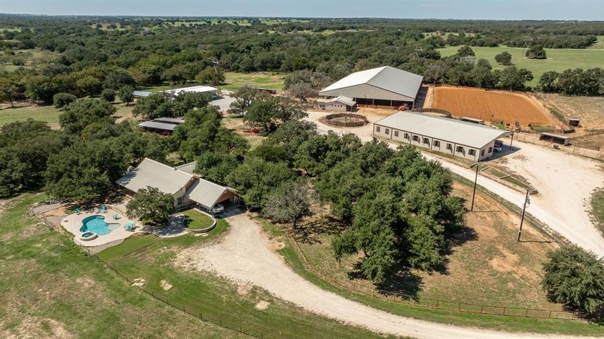 Beautifully designed 94 acre turn key horse property. This horse facility is designed perfectly for training, team roping, barrel racing, events or boarding. 130 x 250 Indoor Arena with lights, Big fans, return alley, holding pens, catch pen, and lead up. 150 x 250 Outdoor arena with solar lights used for team roping. Round pen, panel horse walker, and many horse pens with automatic waters and shelters. Barn with apartment, 7 stalls, wash rack, tack room, large storage area for hay and equipment with covered area for two horse trailers with electric hookups. Living Spaces include the Main House 1,938 sq ft, 3-bedroom, 2.5 bathroom home with nearby stalls and turnouts. New private pool and hot tub overlooking beautiful pastures.  Back yard fenced for dogs. Barn Apartment is a Cozy 1 bedroom, 1 bath apartment located in the main barn. Cantina has a Bar looking into the covered arena, includes a 1 bedroom, 1 bathroom suite perfect for entertaining or accommodating guests. Outdoor cooking area.  Rental Income, at a separate entrance, Five 1 bedroom, 1 bathroom tiny homes, each with a stall and storage building. Generating $1,000 a month per unit on separate electric meters.  Additional pasture and pens.  Two additional unfinished 1 bedroom duplexes with completed engineering work and approved plans, awaiting septic installation. Additional four covered RV hookups located beside covered arena with stalls. High producing coastal field for hay and grazing.  Two wells and two ponds on property.  Several cattle pens with water.  Enjoy many deer and turkey. This estate is a rodeo family’s retreat or as an income-producing property with a unique combination of luxury and practicality, this is a rare opportunity for horse lovers and investors alike. Located just a few miles from Stephenville. Let me know if you would like additional information.
