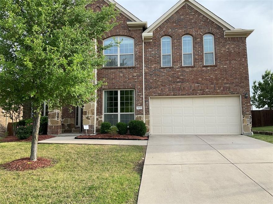 Ready to move in home located in the highly sought after community of Sunset Pointe just one block away from the community pool! Beautiful open floorplan is great for entertaining, a study and formal dining space at the front of the home. Large living room full of natural light, Vaulted ceilings and a gas fireplace. The kitchen with a huge island and granite counters & gas cooktop. Fresh paint new laminate floor through out the house except 3 upstairs bedrooms that are carpets. All windows with new window covering. The master suite is on the first floor with an updated bathroom and a huge walk-in shower. Upstairs is a game room, media room, 3 bedrooms and 2 full baths. Enjoy the large backyard with a huge, covered patioceiling fans. New furnace and dishwasher. The community has three fishing ponds, community pools, parks. Easy access to DNT, 121, shopping, and dining. Small pets are welcome. Pay application fee online to Smart Move.