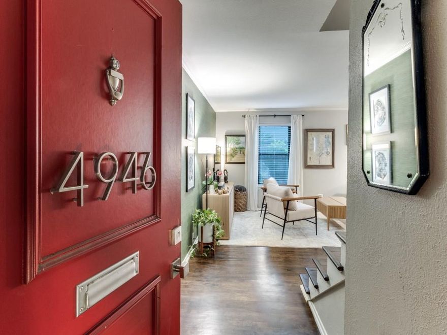 Beautifully updated corner-unit condo in gated Westbury Park, tucked into the heart of Oak Lawn near dining, shopping, the Medical District, Love Field, Uptown and Downtown Dallas. This two-story home offers a comfortable layout with living, dining, kitchen and half bath downstairs, plus both bedrooms and the full bath upstairs. The kitchen has been tastefully updated and includes a pantry, granite countertops, stainless steel refrigerator, dishwasher, range and 2026 microwave. Upstairs, the second bedroom is currently used as a den with added shelving and a full-size stackable washer and dryer, while the large primary bedroom features a built-in bench for extra charm and function. The updated full bath includes a Toto Washlet bidet seat and walk-in shower with frameless glass enclosure. The private garden patio is a true highlight, offering a peaceful outdoor extension of the home with garden lighting, fruit-bearing peach trees, mature greenery, flowering plants and space to relax or entertain. Outdoor grill and patio furniture convey. Westbury Park offers gated access, a community pool, landscaped park-like grounds and assigned covered parking space #107.**