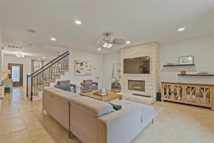 Welcome home to this beautifully upgraded 4-bedroom, 2.5-bath residence nestled in the sought-after Brookstone community of McKinney, TX — zoned to award-winning Frisco ISD. With 3,109 square feet of thoughtfully designed living space across two stories, this home masterfully blends stylish finishes, functional layouts, and exceptional outdoor living. Every inch of this home reflects intentional, designer-level upgrades.
INTERIOR HIGHLIGHTS
 The home features two distinct living areas — a formal front living room and an expansive family room centered around a dramatic floor-to-ceiling stacked stone fireplace, perfect for entertaining.
The formal dining room impresses with a crystal chandelier and bold accent wall — a true statement space. A stylish half bath with board-and-batten wainscoting, marble countertop, and gold hardware adds a touch of luxury for guests.
The kitchen has been beautifully updated with stone countertops, and a center island that overlooks the family room and breakfast nook.

The generously sized primary bedroom (18’ x 20’) is a true sanctuary featuring a soaring ceiling and a stylish accent wall. The en-suite bath offers a double vanity, soaking tub, and separate shower, while the oversized walk-in closet with built-in shelving provides abundant storage.
Three additional bedrooms upstairs — are generously sized and share a well-appointed double-vanity hall bath. A dedicated upstairs office provides the perfect work-from-home space. The laundry features custom built-in shelving on all walls, for practicality with organization.

BACKYARD PARADISE
The showpiece of this home is the extraordinary backyard retreat. A custom-built wood-beam pavilion with vaulted cedar ceiling, recessed lighting, ceiling fan, and Edison string lights creates an outdoor living room you’ll use year-round. The extended concrete patio is perfect for entertaining Whether you’re hosting a BBQ or enjoying a quiet evening under the stars, this backyard delivers.