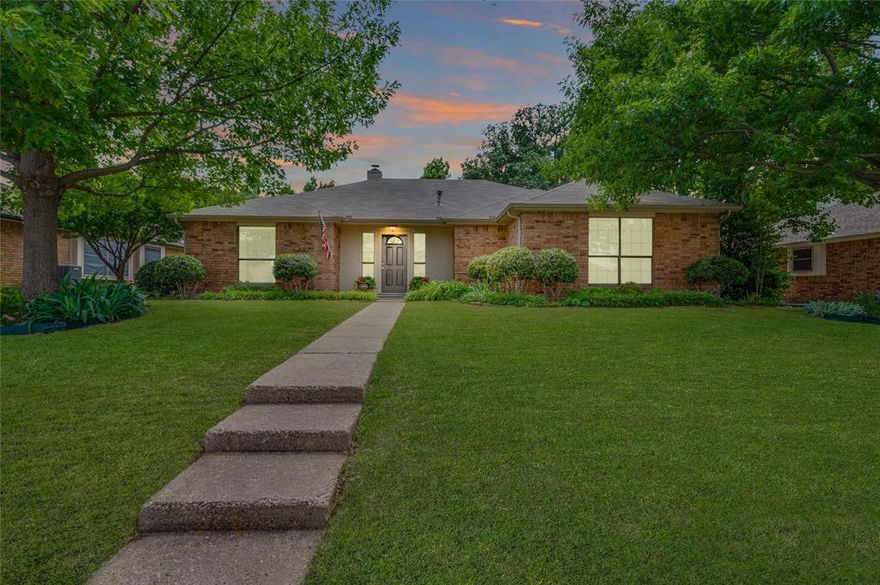 Beautifully updated Plano home in the heart of PISD. The kitchen features leathered granite countertops and quaint breakfast nook for cozy mornings at home. Formal dining room offers a space for larger gatherings while still open to the living room for enjoyable entertaining. Enjoy the expansive high ceilings and brick fireplace surround. The primary suite is secluded in the front of the home, and has ample closet space and gorgeous double vanity. There is no carpet throughout the home - easy maintenance laminate flooring in all bedrooms and living areas, and tile in both bathrooms and the kitchen. Both front and back yards offer landscaping that will be a gardener’s delight to inherit, and a covered back patio for shady summer days ahead.