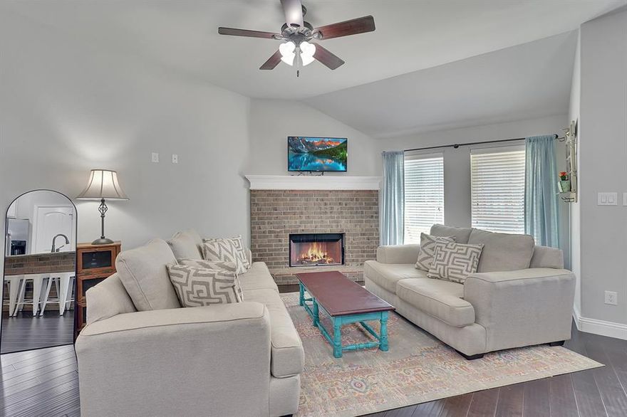 Use of Preferred  Lender will offer to pay .75 points of buyer’s closing costs. Call TODAY to see if you Qualify! 
Welcome to your dream home! This ultra-custom residence features a thoughtfully designed split floor plan with 4 bedrooms and 2 full baths, complemented by a dedicated office space. As you step inside, you're greeted by stunning hardwood floors that flow seamlessly through the entry, office, and living areas.The heart of the home, the kitchen, boasts elegant granite countertops, stainless steel appliances, and a spacious working island with additional seating, highlighted by a charming brick accent front. This culinary haven opens up to an inviting dining room and a living room bathed in natural light, thanks to windows that stretch across the back wall.The living room is anchored by a coordinating brick fireplace, creating a warm and welcoming atmosphere that's perfect for entertaining. Tucked away behind the living room, you'll find three generously sized secondary bedrooms, each equipped with ample closet space, along with the first full bathroom.Retreat to the large master suite, conveniently located behind the dining room. This tranquil space features beautiful trey ceilings, picturesque views of your backyard, and a luxurious ensuite bathroom with split double vanities, a tiled walk-in shower, and a spacious walk-in closet.Step outside to enjoy your covered back porch, where you'll have plenty of room for entertaining guests and enjoying outdoor activities. This home truly combines elegance and functionality, making it the perfect place for both relaxation and entertaining. Don’t miss the chance to make this beautiful property your own!