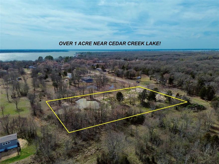 Over 1 acre near Cedar Creek Lake in a gated community with flexible build options and utilities available! This 1.21-acre homesite offers a rare combination of space, privacy, and versatility. The property is mostly cleared with scattered mature trees and features a private pond, creating a unique setting for a future homesite. With ample depth and width, there’s plenty of room to position a primary residence, workshop, guest quarters, or outdoor living space. Located within a gated community with relaxed restrictions, buyers have the flexibility to bring a site-built home, manufactured home, tiny home, or barndominium. Power, water, city sewer, and high-speed internet are available. Just minutes from Cedar Creek Lake, shopping, dining, and everyday conveniences in Gun Barrel City and approximately an hour from the DFW area. This property works well as a full-time residence, weekend retreat, or long-term investment.