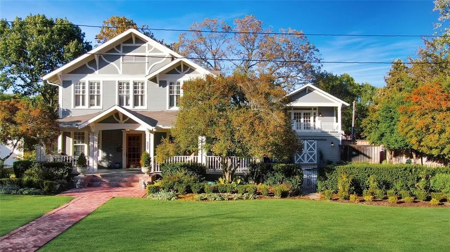 HISTORIC MCKINNEY's JACKSON-ATKINSON house, built in 1914, has been beautifully renovated and is situated on one of McKinney's most desirable streets: 1204 Tucker Street. The corner lot provides an expansive front yard and a newly constructed (2023) 730 sq.ft. oversized, detached garage facing the side street. A 600 sq.ft. CARRIAGE HOUSE is situated atop the garage, featuring a balcony overlooking the pool and courtyard. A rebuilt and widened walkway, constructed with reclaimed red bricks, leads to the inviting wrap-around porch and front door. The recently remodeled interior boasts a designer kitchen ideal for entertaining, complete with a large center island, ample cabinet storage, and Carrara Marble countertops. It includes a Bertazzoni 5-burner cooktop convection oven and vent hood, a large farmhouse sink and faucet, custom ceiling-high kitchen cabinets with inset lighting, and a spacious walk-in pantry. Additionally, there is a cozy sitting area off the kitchen and French doors that lead to the side porch and a tranquil POOL with spa. Both the primary and downstairs bathrooms have also been beautifully remodeled with Carrara Marble tile floors, showers, and countertops. This two-story craftsman home, despite renovations, retains its original character. It features original pine and oak floors, craftsman-style door knobs, solid 5-panel doors, exposed shiplap, antique chandeliers, and custom crown molding and baseboards. New gas lines and plumbing were installed between 2018 and 2019. French drains were added around the exterior of the house in 2025. There are a lot more surprises, so be sure to review the 2-page List of Remodels, Upgrades & Improvements available in MLS documents! We also have a History Report on the house and printed floor plans for the main house, garage, and carriage house. The popular Downtown Square, with its shopping, dining, art galleries, and seasonal events, is conveniently located and easily accessible by foot, bicycle, or golf cart.