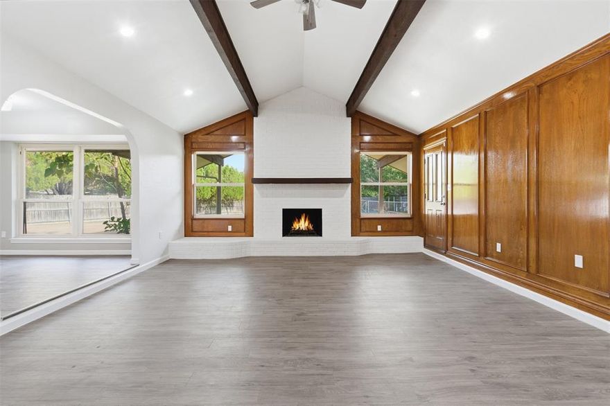 Welcome Home! This gorgeous home nestled in the Candleridge Southwest Addition Neighborhood, has been modernized and also features a newly restored outdoor pool.  This home is perfectly located minutes from schools, restaurants, shopping and the NTTA Chisholm Trail Parkway, to get you downtown in 15 minutes.  The entry to the home is calming with the open courtyard and large front yard. This home features a stunning, oversized living room with a bricked fireplace, vaulted ceilings and ravishing support beams with beautiful wood paneled walls.  It features a charming and spacious kitchen with quartz countertops, a farmhouse sink, new appliances and overlooks the kitchen nook, a spacious private dining room, three bedrooms, two full bathrooms, a bonus room that could be a fourth bedroom or office or media room, an oversized laundry room, a covered patio with a large backyard and a fenced inground pool.  The primary bedroom has his and hers, separate closets with motion sensor lights and an ensuite bathroom.  The primary bathroom has dual countertops and an oversized shower with seating, to enjoy as you relax in this retreat.  

This home is perfect for gatherings, parties and entertaining.  It has laminate wood floors with lots of cabinets and closets throughout the home..  The long driveway runs to the back of the home with more parking and features a wrought iron gate.  The two-car garage has a storage area.  Come and enjoy this beautiful home in the Candleridge Southwest Addition.  Schedule your tour today with your clients through Broker Bay.

Buyer and Buyer's agent are to verify all information for this listing.