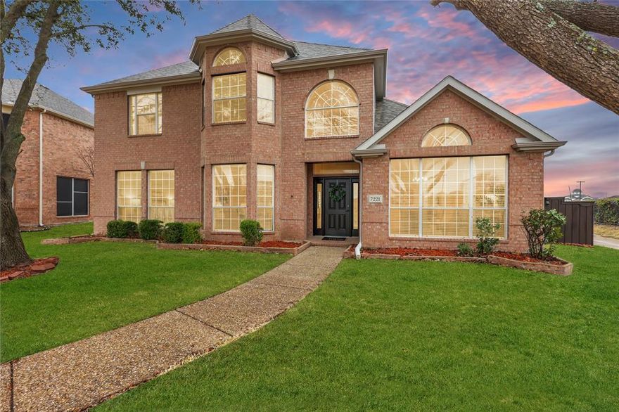 Discover this Exceptional Two Story traditional home perfectly situated on a premier corner cul-de-sac lot in well-established Plano. The light-filled, neutral interior welcomes you inside with beautiful white-oak Luxury Vinyl Plank floors and soaring entry and family room ceilings. This versatile floor plan offers room for the entire family featuring stacked formal living and dining areas, and an open-concept kitchen and family room. French doors lead to a wonderful home office located off the foyer. Relax in the expansive family room highlighted by two windows flanking a cozy gas fireplace and 18ft ceilings. Preparing meals is a breeze in the beautiful kitchen equipped with granite countertops, sleek white cabinetry, and a large breakfast bar for added seating. Relax in the first-floor primary bedroom, where you'll find Luxury Vinyl Plank floors and an ensuite bath with dual sinks, deep soaking tub, separate shower, and walk-in closet. Upstairs, enjoy an oversized game room, perfect for family fun. Three spacious bedrooms share hallway access to full bath with dual sinks. An oversized utility room provides built-in cabinets and an extra-large closet for plenty of additional storage. Enjoy the spacious backyard, and convenience of an attached two car garage with extra large driveway for additional parking. This home has it all!