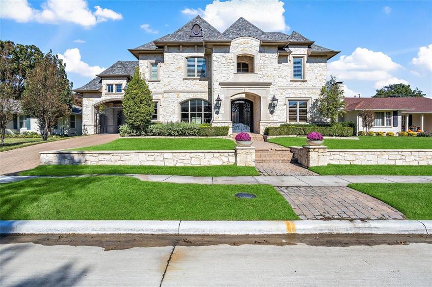 Exquisite Preston Hollow home welcomes you as you travel through the porte-cochere. The impressive foyer stuns with tall ceilings & tons of windows with streaming natural light. Features of this timeless, transitional home include wood beamed ceilings, a soft neutral pallet, and the highest quality finishes. A brilliant floorplan includes 5 bedrooms, 5 ensuite baths, with generously sized rooms, & 3 car garage. Built by Hayes Signature Homes, known for expert craftsmanship, this home has an enormous open kitchen with Wolf and Subzero appliances, a large family room that overlooks the outdoor grill station, diving pool, and spa. The Primary Suite includes a huge spa-style bathroom, amazing views of the pool and is split from the 1st-floor guest suite. Large study with a fireplace & a fully equipped media room accompany the large breakfast nook on the first floor. Upstairs has a large game room with a wet bar,  3 additional bedrooms with ensuite baths. Custom Christmas decor included!!