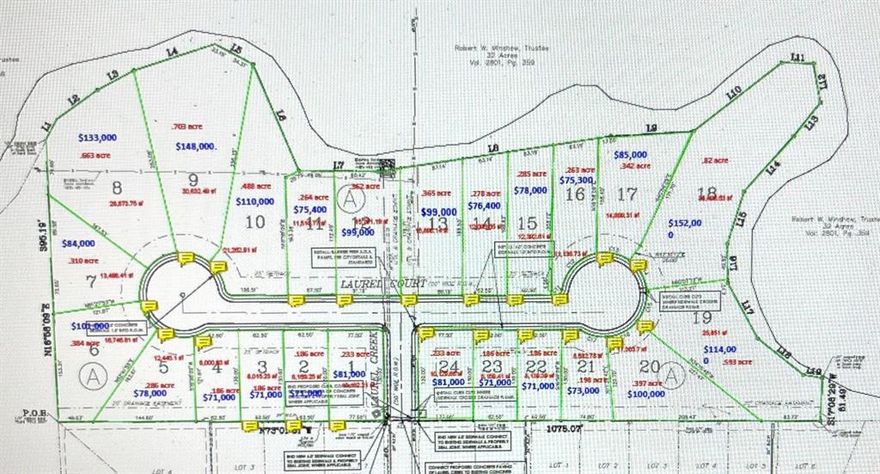Laurel Creek has been a highly successful neighborhood since it was first begun. Phase 4 is now ready for new home construction. The sellers hope to sell the newly developed 24 lots to one builder. The lots range in price, but average about $80k each. Phase 4 is surrounded by homes on the south that average $675,000 in price. On the north side is a greenbelt and creek. The development will be totally ready for you to start new home construction August 30, 2023. Feel free to drive by the neighborhood.