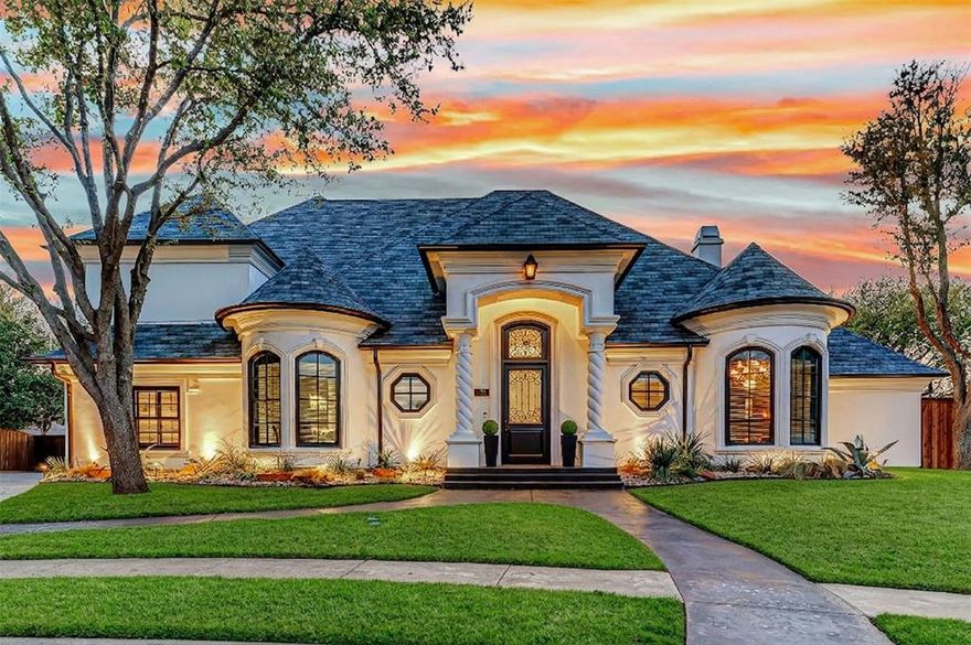 Located in the prestigious, gated community of Gates of Prestonwood, this exceptional 5-bedroom, 5.1-bath residence offers a perfect blend of elegance, comfort, and resort-style living. From the moment you enter, you’re greeted by refined finishes, rich hardwood flooring, and light-filled living spaces designed for both everyday living and upscale entertaining. A dedicated office—currently styled as a sophisticated whisky room—adds a distinctive, upscale touch and can easily function as a private study or lounge tailored to your lifestyle. The thoughtfully designed floor plan includes a spacious bedroom suite featuring a unique elevated sitting area, along with its own full bath and walk-in closet—ideal for a private guest retreat, multigenerational living, or a flexible space such as a media lounge, fitness room, or creative studio. The gourmet kitchen is beautifully appointed with premium finishes, oversized island, and seamless flow into the main living areas, creating an inviting space for gatherings. The primary suite is a true sanctuary, complemented by a spa-inspired bath, double-shower, and a generous walk-in closet. Each additional bedroom offers its own private bath, providing comfort and privacy for family and guests. Step outside to your own private oasis—complete with a sparkling heated pool and spa, and multiple outdoor living areas designed for entertaining or relaxing in style. Ideally located near major highways, premier shopping, dining, and entertainment, this home offers both luxury and convenience in one of the area’s most sought-after communities.