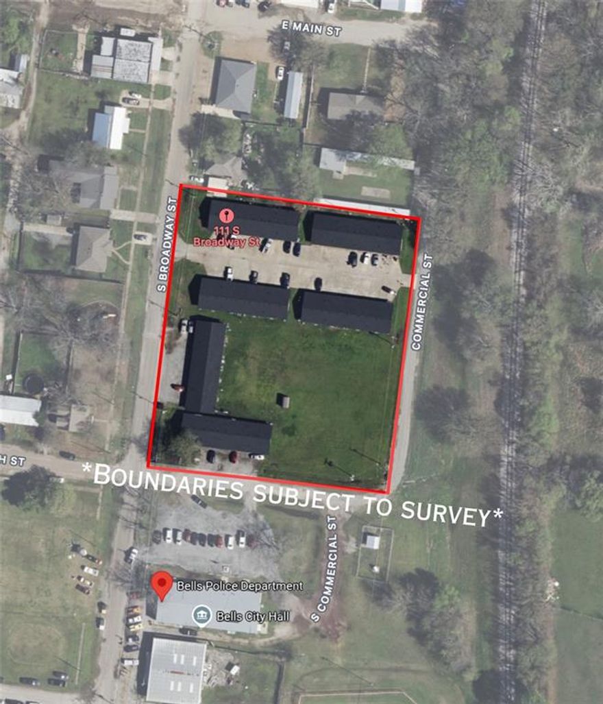 RARE OPPORTUNITY TO OWN A 24 UNIT APARTMENT COMPLEX.  6 BUILDINGS, EACH BUILDING HAS 4 UNITS. 
EACH APARTMENT HAS THE FOLLOWING: 2 BEDROOMS 1 BATH 
ALL SINGLE STORY & ALL SEPERATLEY METERED FOR WATER AND ELECTRICITY. 
ALL ELECTRIC WITH CENTRAL HEAT AND AIR. 
PROPERTY HAS ADDITIONAL LAND FOR POSSIBLE EXPANSION
LOCATED IN THE HEART OF DOWNTOWN BELLS, TX DIRECTLY BETWEEN THE TREMENDOUS GROWTH OF SHERMAN AND THE NEW BOIS D ARC LAKE. RECENT CAPTIAL IMPROVEMENTS INCLUDE, ROOF REPLACED ON ALL 6 BUILDINGS IN 2023, EXTERIOR SIDING REPLACED ON MOST BUILDINGS 2023, EXTERIOR PAINTED AND FRONT PORCH SUPPORT BEAMS REPLACED AND STAINED.  LISTING AGENT IS PART OWNER.