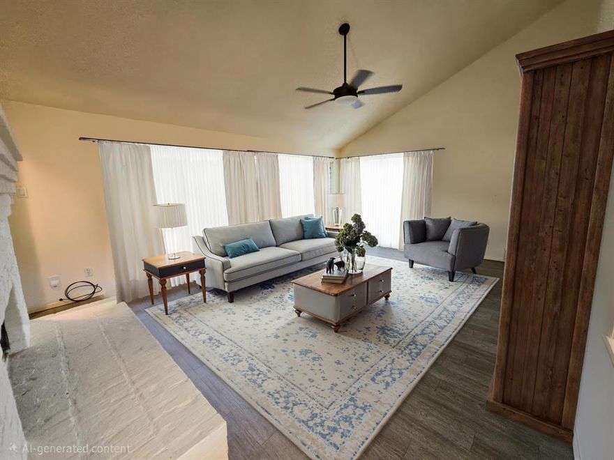 Back on market due to buyer’s circumstances—no fault of the home. RARE OPPORTUNITY to become a homeowner in the highly sought-after Windemere community in North Arlington! This charming 2-bedroom, 2-bath, 2-car,  garden home sits within a beautifully tree-shaded, private neighborhood that offers fantastic amenities including a community pool, tennis courts, and pickleball courts. A gated front courtyard provides both privacy and a peaceful green space area, perfect for gardening or enjoying a quiet moment outdoors. Step inside to a spacious living area featuring soaring ceilings, a floor to ceiling wood-burning fireplace, and a convenient wet bar—ideal for entertaining or unwinding at home. The cozy kitchen and dining area are filled with natural light, creating a warm and inviting atmosphere. The primary suite mirrors the living room’s impressive ceiling height and includes an ensuite bath with dual sinks. The rear-entry 2-car garage offers ample space and convenience. Roof – 2024 and HVAC 2018.  While the home could use a bit of TLC, it’s full of potential and ready to shine with the right vision. Ideally located with quick access to I-30 and just minutes from major shopping centers, AT&T Stadium, Globe Life Field, restaurants, and endless entertainment options. Windemere is a one-way-in, one-way-out community—resulting in extremely low traffic, added privacy, and exceptional peace and quiet. A perfect blend of comfort, convenience, and seclusion.