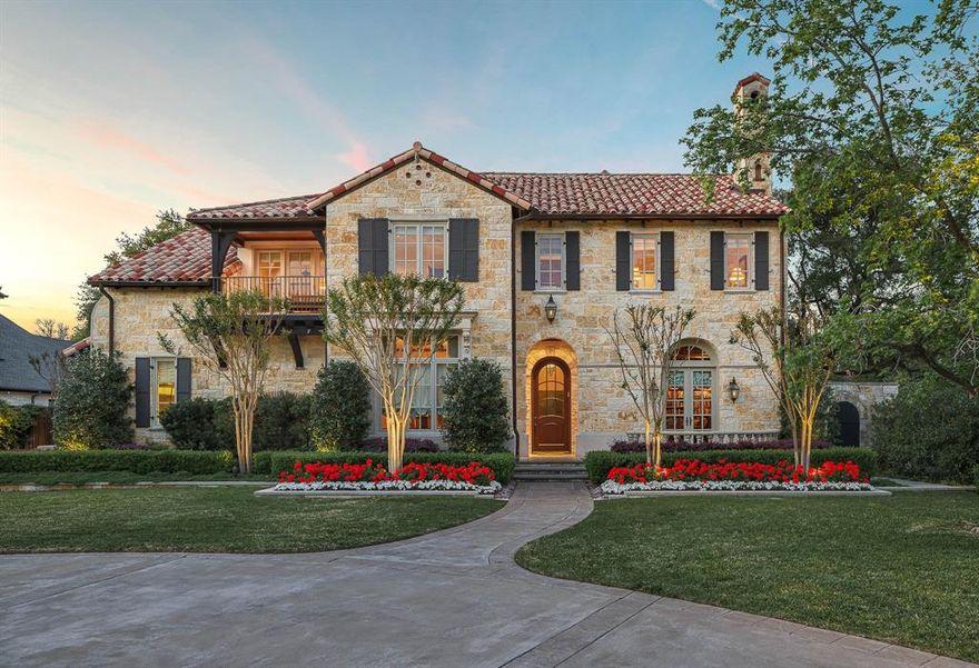 7,302 SF masterpiece by Allen Nixon, 100x188 lot in heart of Preston Hollow. Entryway flanked by formal dining & study w wood builtins, FP & French doors. Wet bar is situated in center of home btwn entry & family rm perfect for entertaining. Family rm feat FP & wall of French doors that connects indoors-outdoors. Kitchen boasts marble island, SubZero refrigerator & freezer, Wolf range, dual ovens & 2 dishwashers. Adjacent is butler’s pantry, complete w warming drawer, ice maker w ample storage & walk-in pantry. Kitchen overlooks keeping rm w built ins, FP & bfast rm. 1st-flr primary suite w FP, marble ensuite bathrm feat jetted tub, sep shower, dual sinks, vanity & walk-in custom closet. 1st flr complete w spacious utility rm & elevator. Upstairs, discover game rm w wet bar, home theatre & 4 secondary ensuite bdrms. Backyard oasis w covered patio w FP & attached grill, overlooking heated pool & spa w water feature & turfed yard plus an outdoor shower. Complete w 3 garage spaces.