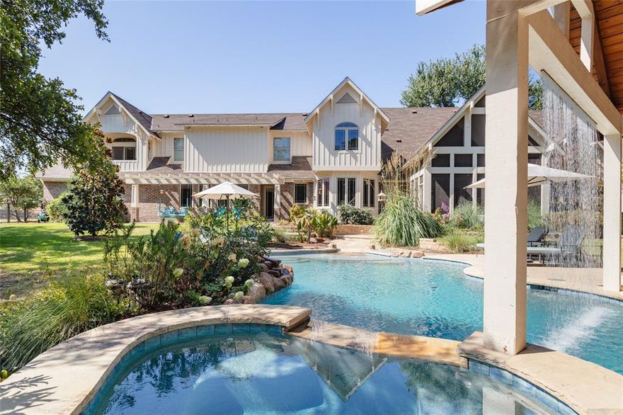 Are you in search of the perfect home that combines craftsmanship, attention to detail, and a serene environment? Look no further! This exquisite property is located in the award winning Lovejoy Elementary ISD. Situated on a sprawling 2-acre lot, this home offers complete privacy w lush trees & a serene creek running through the property. The expansive backyard is a true oasis, featuring a new pool and a mesmerizing waterfall. Enjoy spectacular living room that opens up to a screened-in porch. The chef's kitchen is equipped with a Bertazzoni gas cooktop, a brand new refrigerator, & a custom breakfast nook. The primary bedroom is a retreat in itself, featuring fully remodeled en-suite bath, heated tub & an attached flex room, perfect for a nursery or workout room. 2 bedroom suites are located on the main level, and 3 bedrooms on the 2nd level. 3 car oversized garage, brand new carpets in the bedrooms, architectural roof shingles & numerous storage areas throughout, with 2 attic spaces.