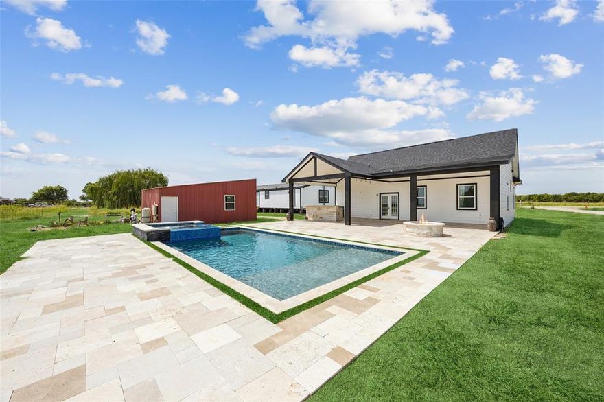 Welcome to this newly built one-story home set on 2.5 acres, complete with a 2nd home, and a brand-new custom swimming pool designed for both relaxation and entertainment. Then main home is offers 3 bedrooms, 2 full bathrooms, and luxury vinyl plank flooring throughout the main areas. The primary bedroom has an ensuite and split from the other bedrooms allowing for privacy! Adding to its appeal, the property includes a second home—a mobile home that offers endless versatility. It could serve as a guest house for visiting family and friends, a convenient pool house, a man cave or creative studio, or even a rental property that generates additional income. This added living space makes the property uniquely flexible, whether you envision multigenerational living or simply want extra room to spread out. The expansive backyard is truly the heart of this property. A sparkling pool invites you to host unforgettable summer gatherings, while the oversized covered patio comes equipped with an outdoor kitchen. After a long day of swimming, gather around the stone fire pit for cozy evenings under the stars. Every detail of this outdoor retreat has been designed to make you feel like every day is a vacation. All of this is set in a great location, just five minutes from the local elementary school and Highway 380, offering the perfect blend of privacy and accessibility.