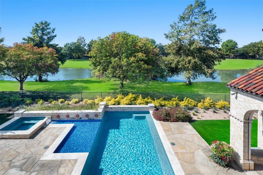 Back on the Market-Buyer had to terminate due to a serious family matter. Don't miss this second chance to own a fabulous property! A One-of-a-Kind Masterpiece in Prestigious Glen Abbey Guard-Gated Community. Welcome to an extraordinary residence where Texas chic meets effortless sophisticated architecture. Nestled within a private, guard-gated enclave, this custom-built showpiece offers unparalleled views of the pool, serene pond and lush golf course from numerous rooms throughout the house. Walk through a private courtyard with fireplace and tranquil fountain setting the tone for the thoughtful elegance found within.  Enter the home through a La Puerta Originals custom carved wood door with sidelights and attached transom. Inside, soaring ceilings with wood beams crown the expansive living areas complemented by automatic shades, walls ideal for art collections and multiple fireplaces that create warmth and ambiance. Two striking staircases and an in-home elevator offer ease and sophistication.  Stunning Reclaimed red and white oak floors throughout. The heart of the home is a chef's dream kitchen featuring a dramatic brick barrel ceiling, Wolfe range with double ovens and a healthy cooking steamer oven, 2 dishwashers, three sinks, icemaker, warming drawer and an expansive island perfect for entertaining. A separate work pantry with refrigerator and open shelving ensures seamless prep and storage. The expansive primary suite is a private retreat featuring a fireplace and a massive 25 x 17 primary closet with saferoom attached. Enjoy resort-style outdoor living year-round under a covered patio equipped with motorized shades and ceiling-mounted heaters – all with panoramic views. This exceptional home blends artisan details with modern comfort, offering a lifestyle of luxury, privacy and breathtaking views. This is more than a home–it’s an architectural statement, sanctuary, & rare opportunity to own a truly unique property crafted with unmatched attention to detail.