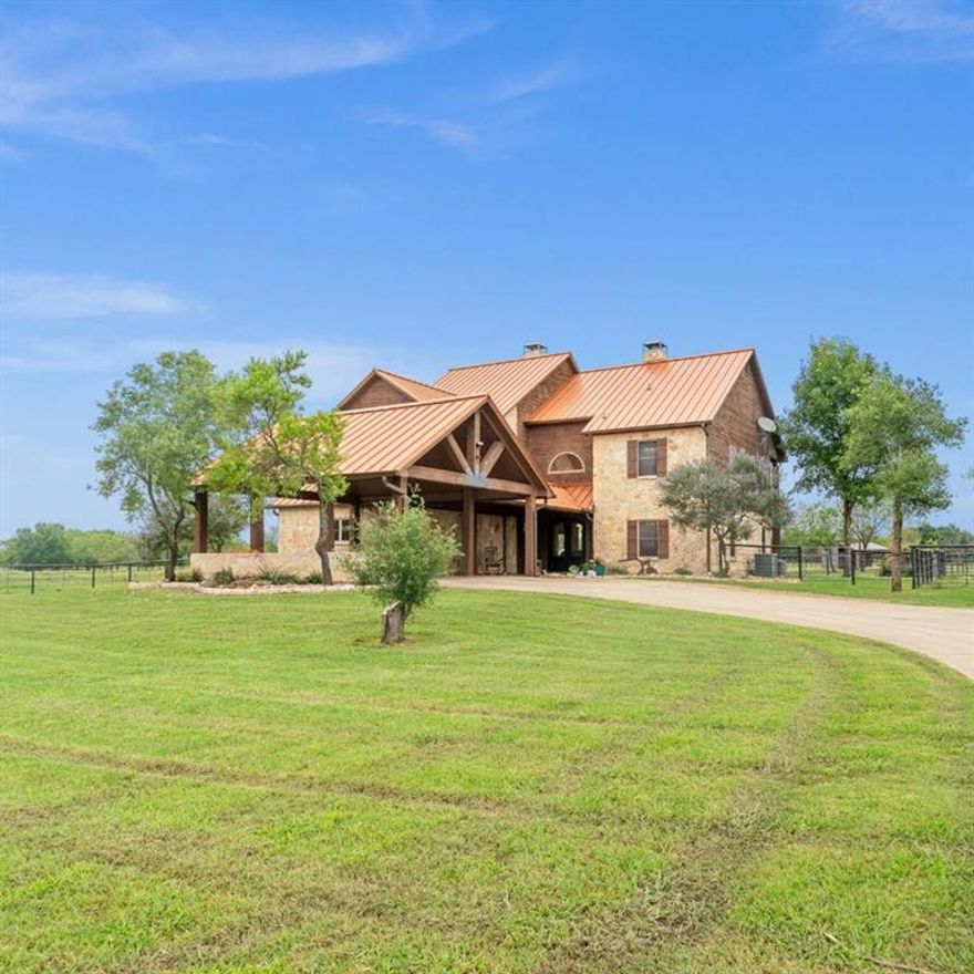 This magnificent Texas Ranch is located only 38 miles from Dallas & 37 miles from Athens. Not only do you get a stunning home but the property also includes a 30x100 shop, 1800 sq foot Party Barn, gated entrance, pond, 5 pastures & exceptional fencing. When you enter the front door, you're greeted with 25-foot wood ceilings & beautiful windows that overlook the property. The kitchen is a stunner with stone, granite and premium appliances. All 4 bedrooms are en suites. Downstairs floors are ceramic tile and upstairs floors are hand scraped hardwood. 2 bedrooms upstairs & 2 downstairs. Dual zoned Heat-AC & a 2023 24 gauge standing seam cooper roof are a few more perks. The party barn has 2 bathrooms, a bar with a full kitchen and a welcoming patio. The land is set up for your animals with loafing sheds, cross fencing, cattle pens, catch pen, calf table, etc. Don't miss this one.