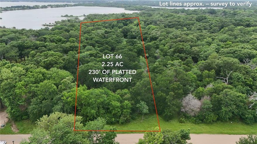 Generously sized 2.79-acre lot featuring approximately 230 feet of platted water frontage with peaceful, tree-dappled surroundings. This lot offers both privacy and natural beauty in the gated Oakmont community at Cedar Creek Lake. Community amenities include a fire pit, pavilion, and picnic area, with underground utilities and high-speed internet.
 Restricted to site-built homes with a minimum of 1,800 sq ft HVAC living space and an attached 2-car garage. Guest homes permitted with Architectural Committee approval—must match primary dwelling’s exterior style. Setback requirements: 75' front, 20' side, and 25' rear. Fences allowed with approval. All homes must comply with Mabank building codes; some lots may require variances.